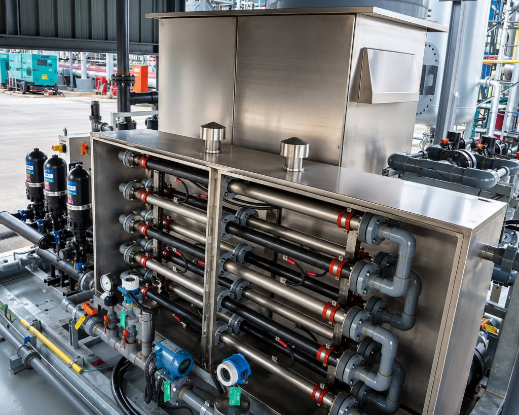 Engineered for the world's toughest marine environments, the OxiMax MV Series delivers reliable, on-site sodium hypochlorite generation for continuous seawater disinfection and complete biofouling control.